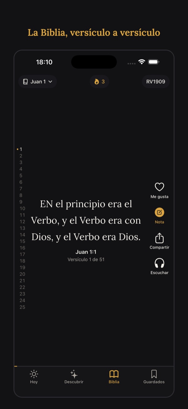 Captura de la app: el feed de versículos