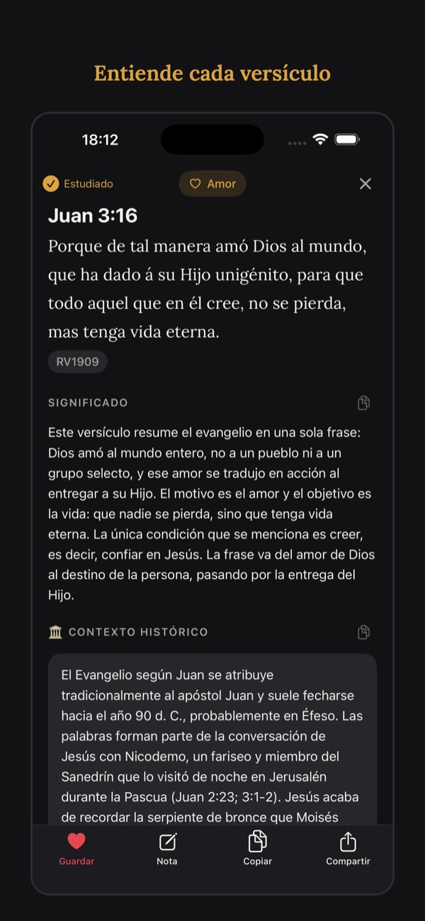 Captura de la app: estudio de un pasaje